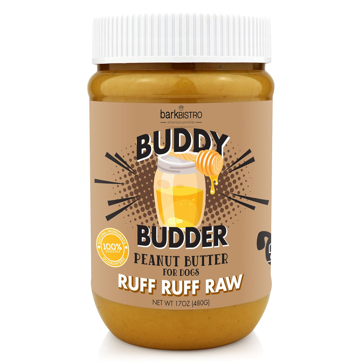 Buddy Budder mantequilla de maní para perros en tarro, sabor natural para masticar