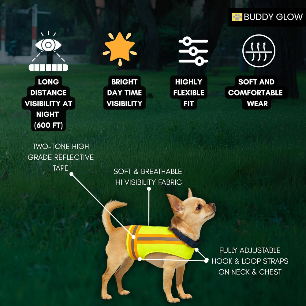 Buddy Glow Reflective Dog Vest lightweight fabric keeps dogs cool