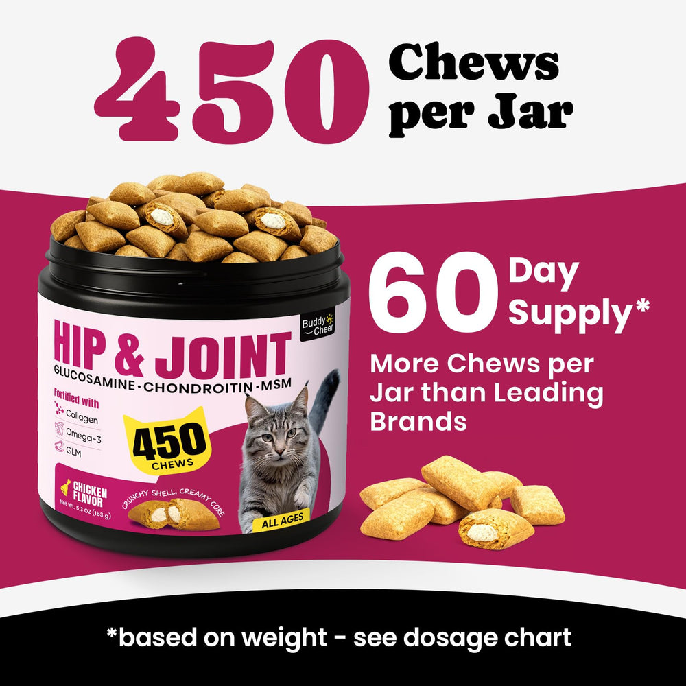 BuddyCheer cat eating-treat shot—easy daily dosage for hip care
