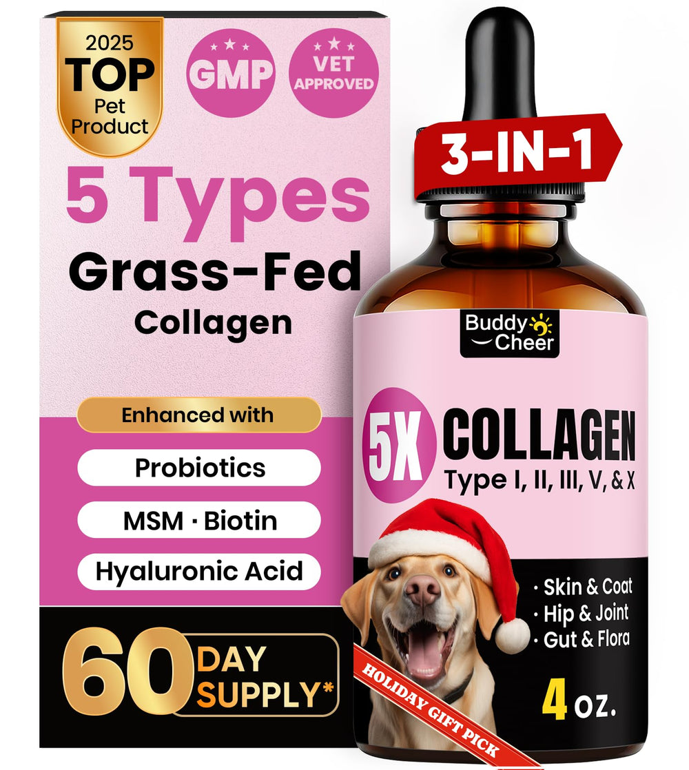 BuddyCheer collagen drops bottle pour shows bacon flavor for easier feeding and skin hydration