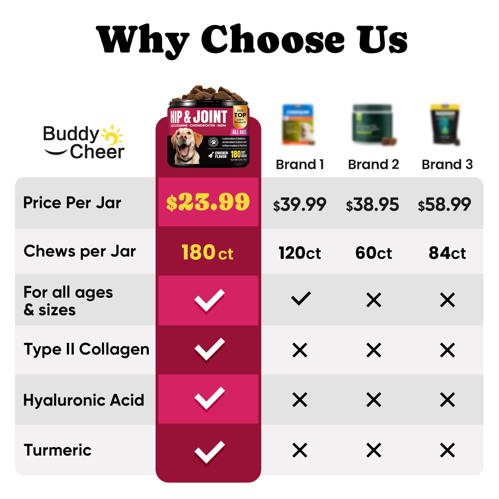 BuddyCheer dog joint care soft chews close-up highlights texture and palatability.