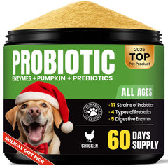 BuddyCheer dog probiotics tub label showing the gut-supporting formula for daily wellness.