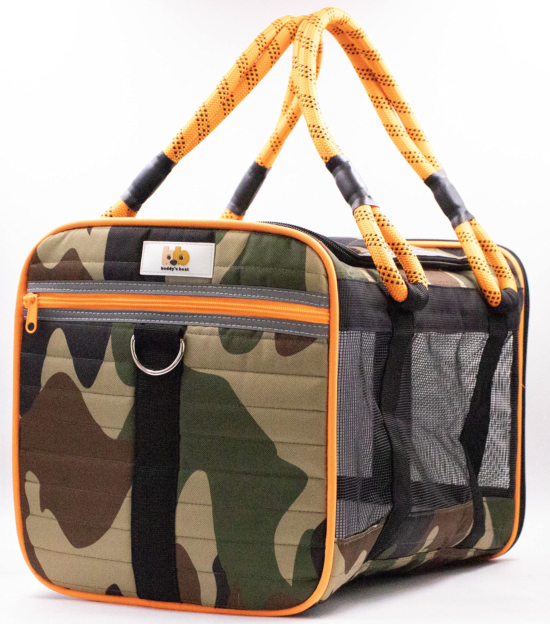 Buddy's Best army camo orange ventilated mesh supports airflow for pet comfort