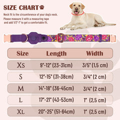 BUDKAS AirTag dog collar adjustable sizes outline secure, comfortable fit for all breeds.