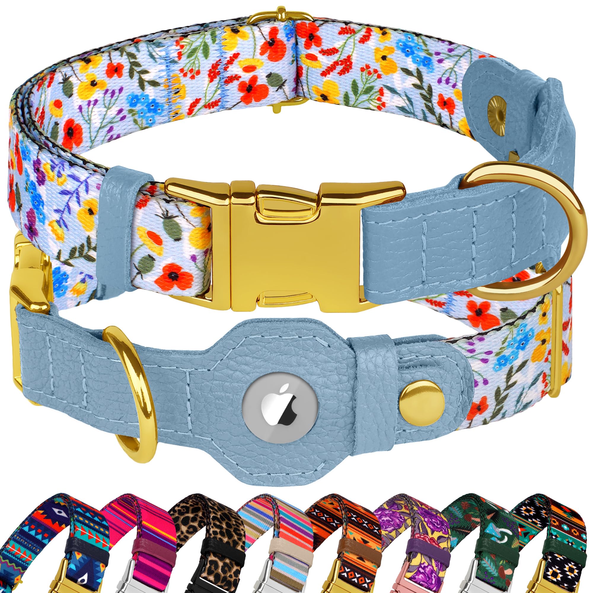 BUDKAS AirTag dog collar shows embedded AirTag pocket for effortless pet tracking.