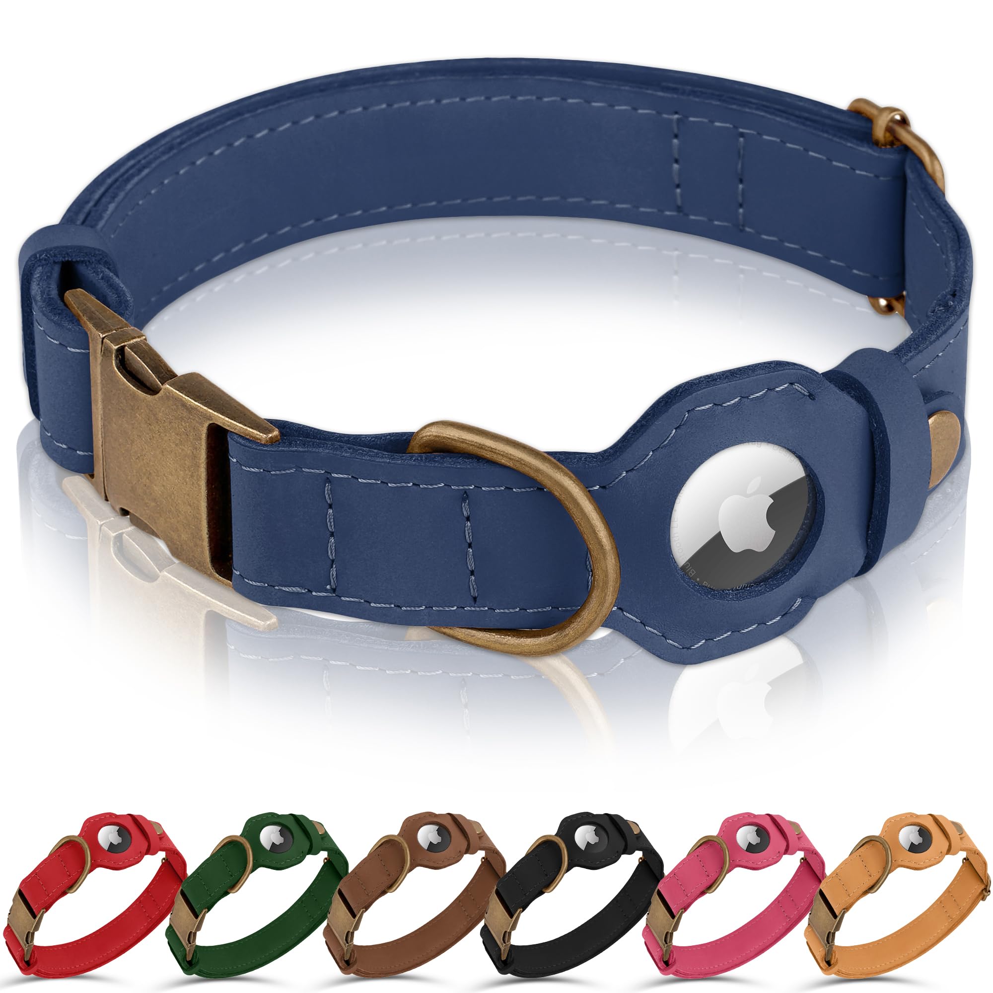 BUDKAS AirTag dog collar close-up reveals genuine leather and durable craftsmanship for daily wear