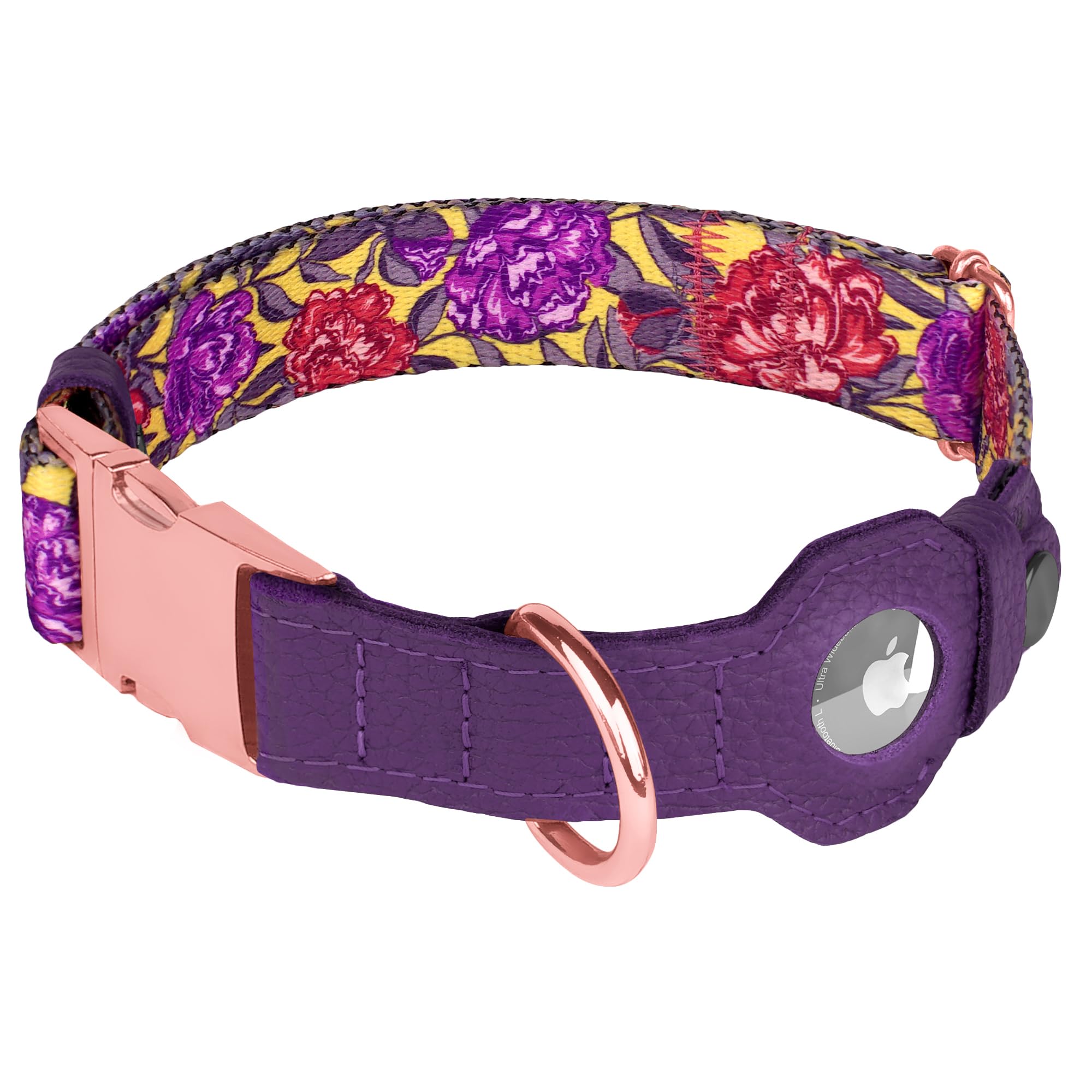 BUDKAS AirTag dog collar leather closeup highlights premium materials and everyday comfort.