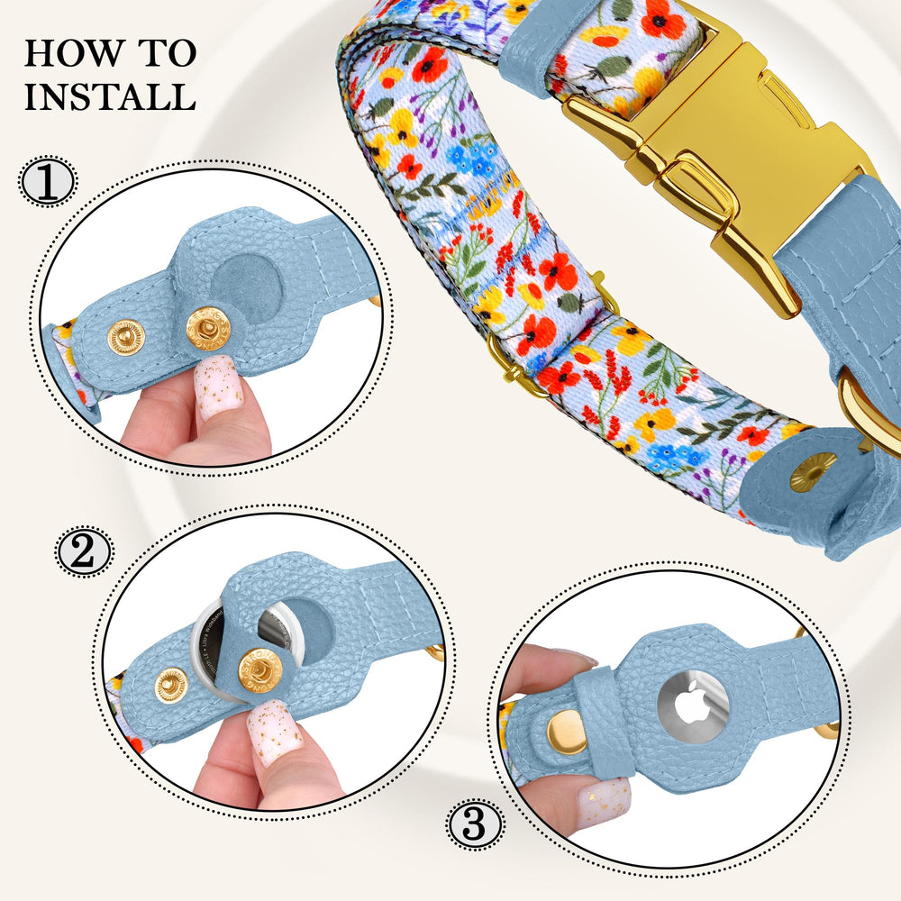 Budkas AirTag leopard-pattern collar with secure AirTag pocket