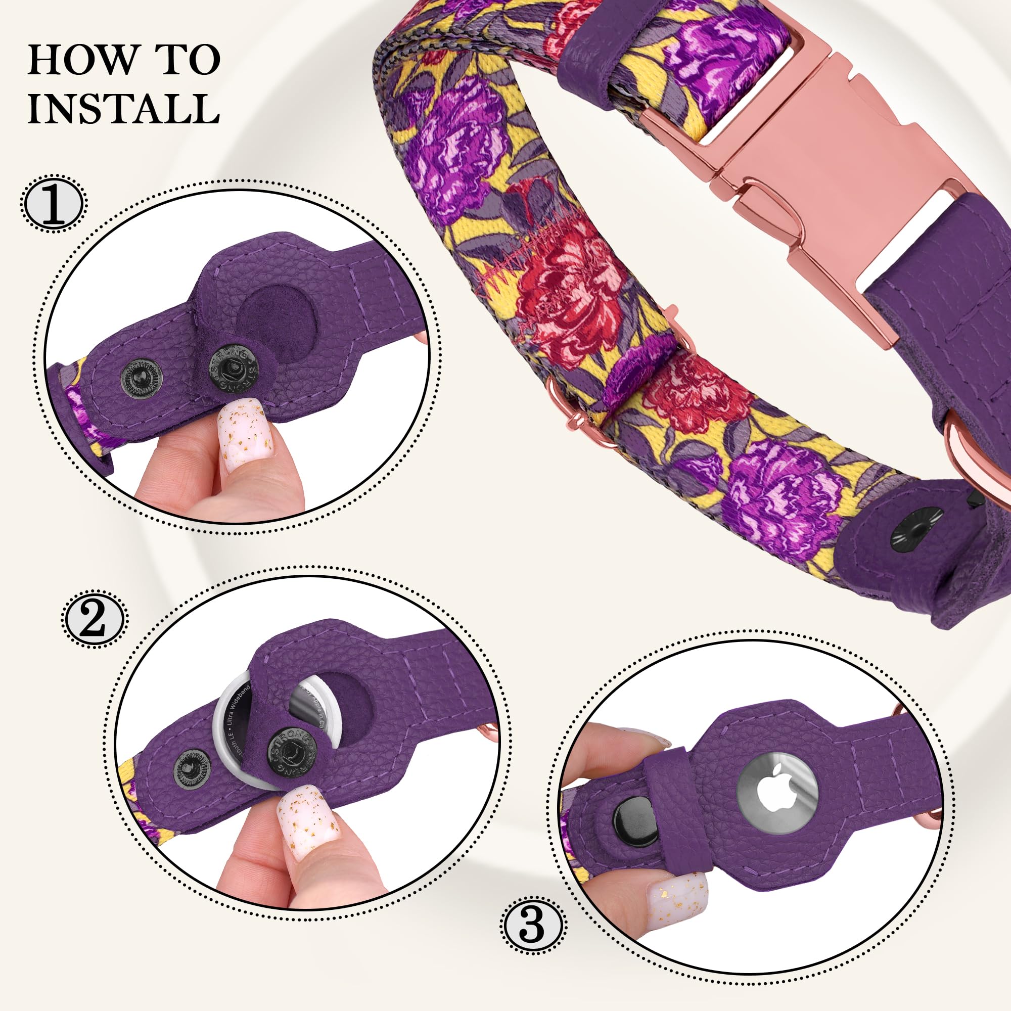 BUDKAS AirTag dog collar nylon pattern closeup emphasizes lightweight durability.