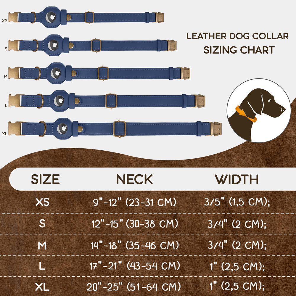 BUDKAS AirTag dog collar Smoky Blue shows stylish leather design