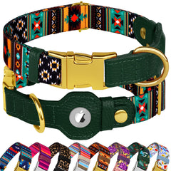 Budkas AirTag Dog Collar Tribal with built-in holder for Find My tracking.
