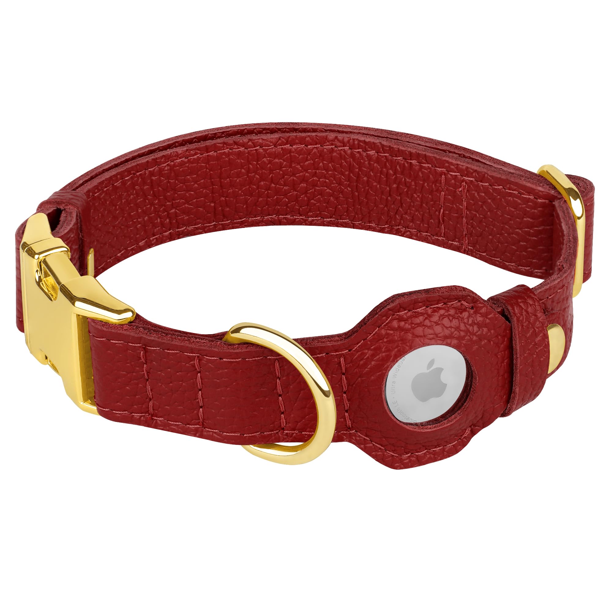 Budkas Leather Airtag Dog Collar soft leather texture highlights comfortable daily wear.
