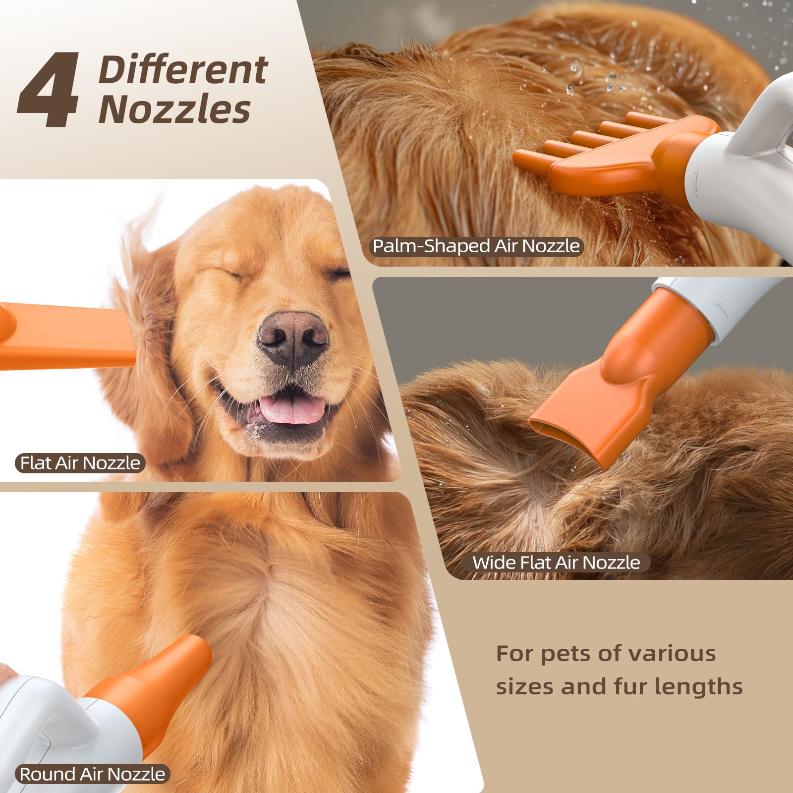 Buenkee dog blow dryer operates quietly for stress-free grooming sessions.