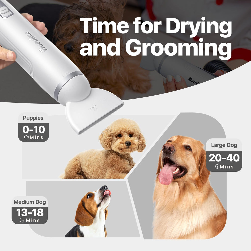 Buenkee dog dryer handheld shows 3 speeds and 4 temperature modes