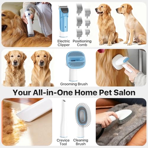 buenkee dog grooming kit vacuum attachment captures loose fur during trimming