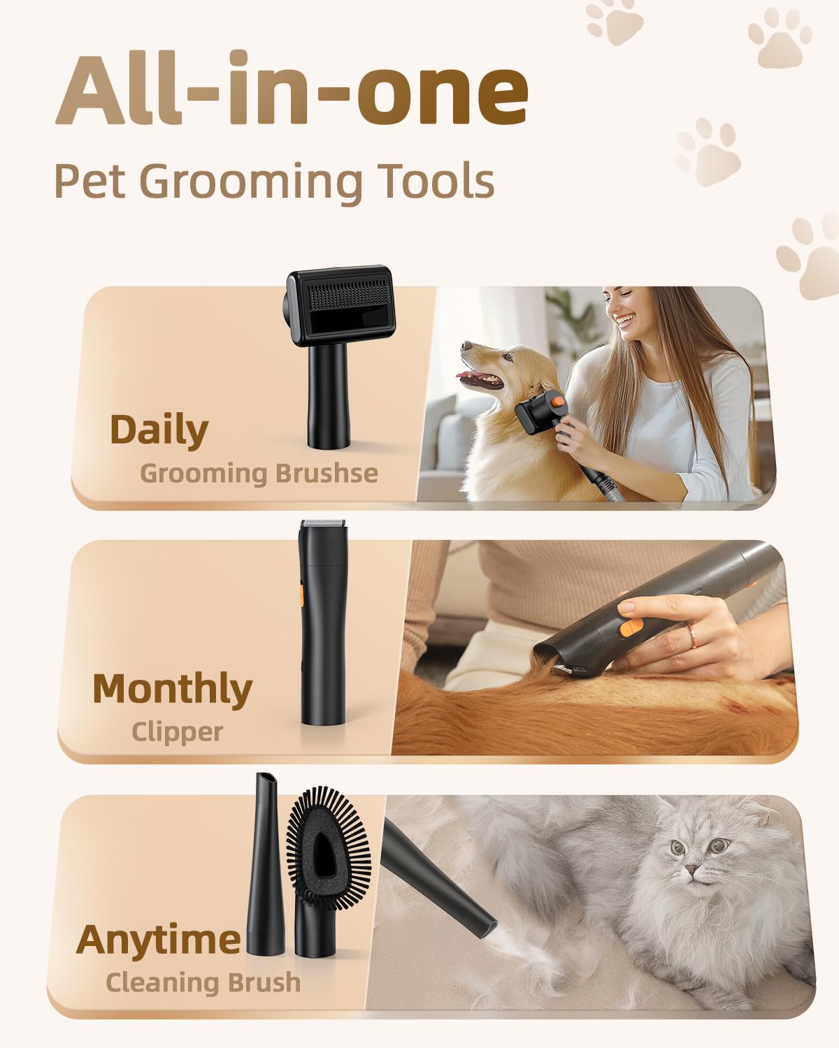 Buenkee dog grooming vacuum three-layer filtration captures hair and debris effectively.