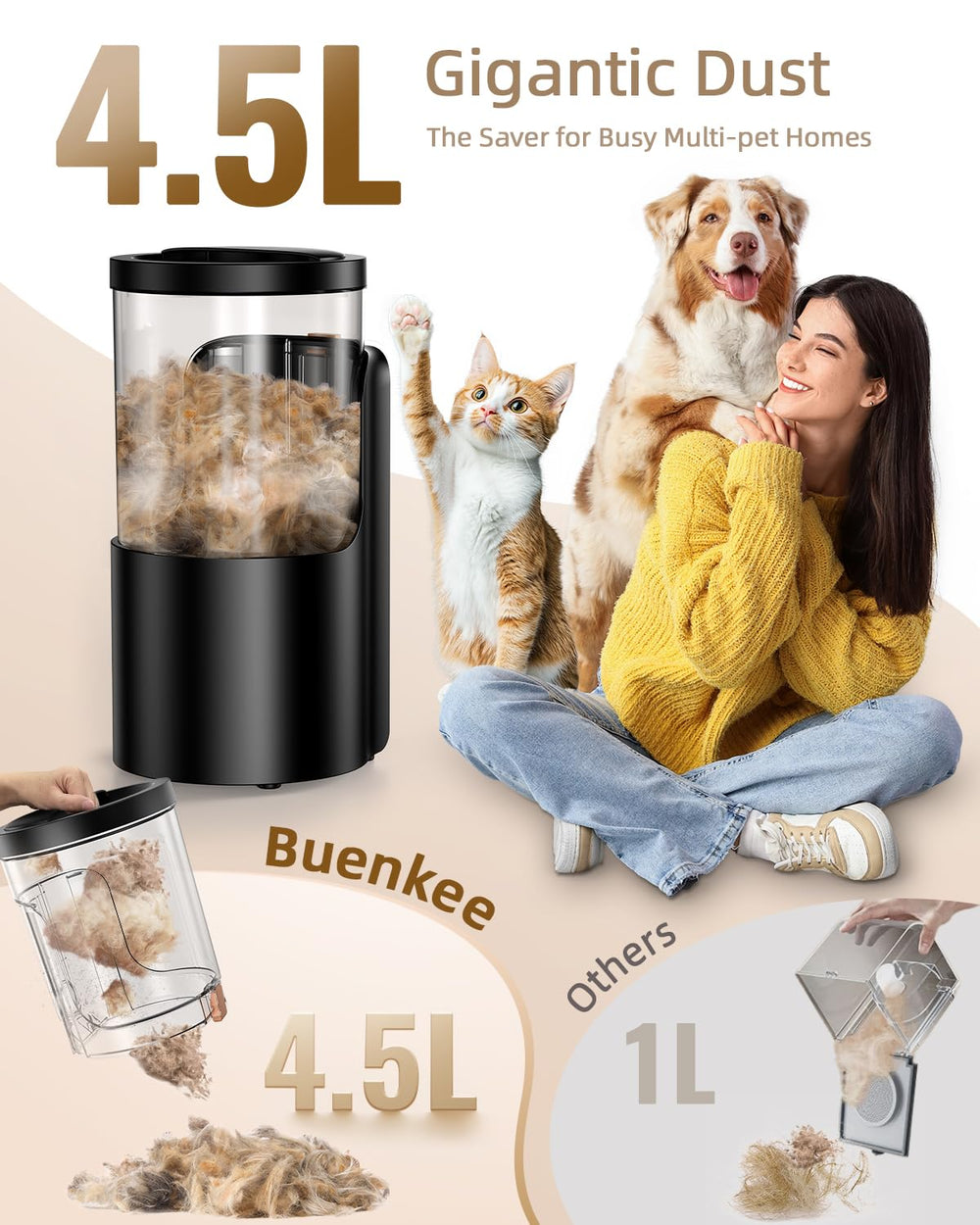 Buenkee dog grooming vacuum infinite suction control allows coat-specific care.
