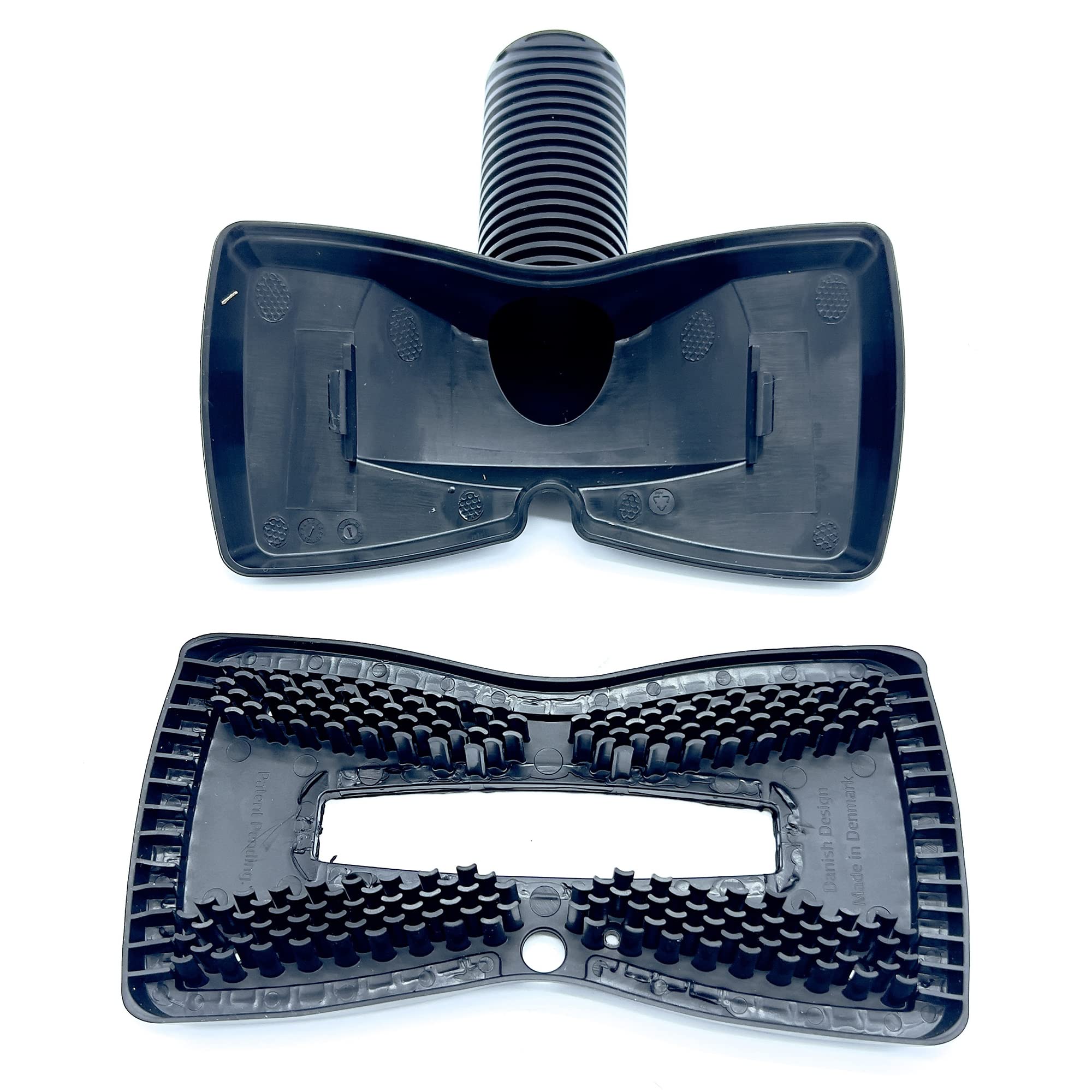 Buff Brite Fur-EEL tool in action on a couch, lifting hair safely.