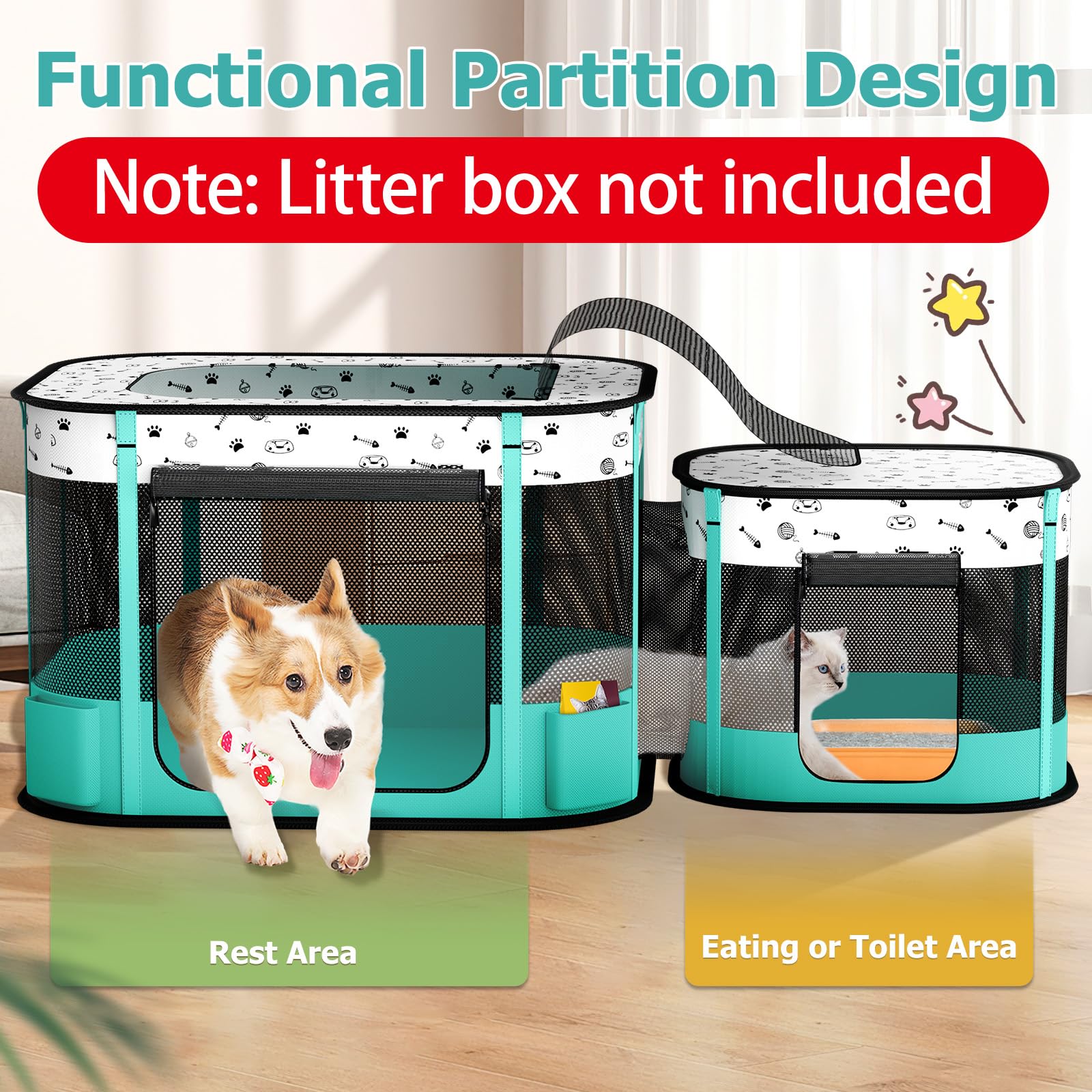BUFOR portable cat playpen assembled setup ready for indoor use