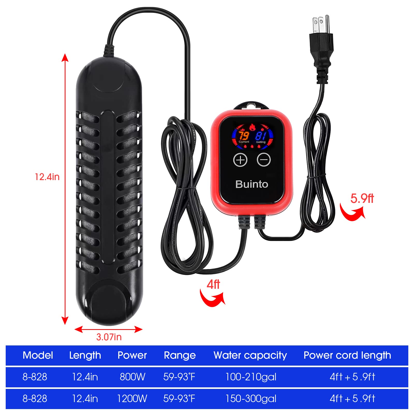 Buinto double-tube heater installed in an aquarium for steady warmth.