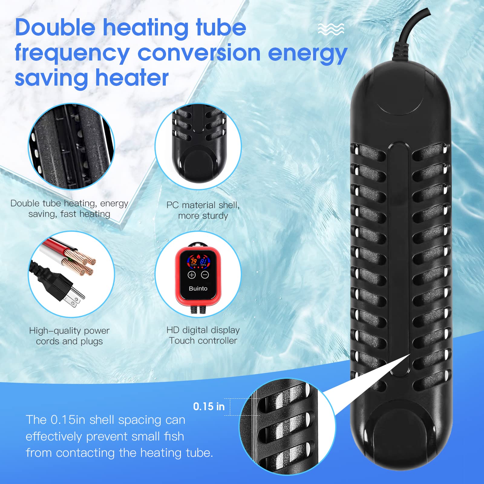 Buinto safety features include auto shutoff when the unit leaves water.