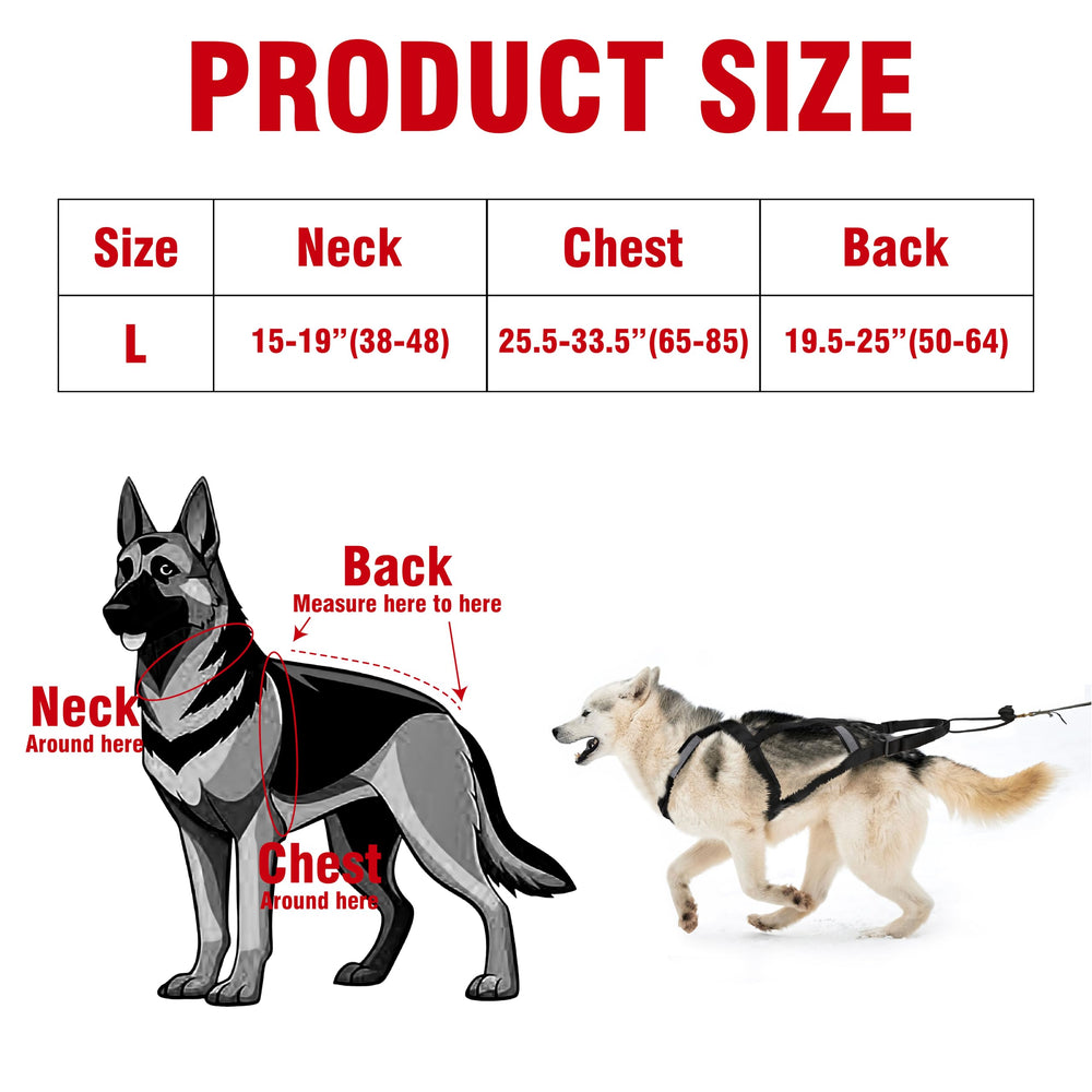 BuleVina dog pulling harness L back view showing ergonomic X-back design.