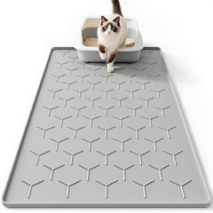 Bulkniu silicone cat litter mat close-up shows raised edge traps litter and protects floors
