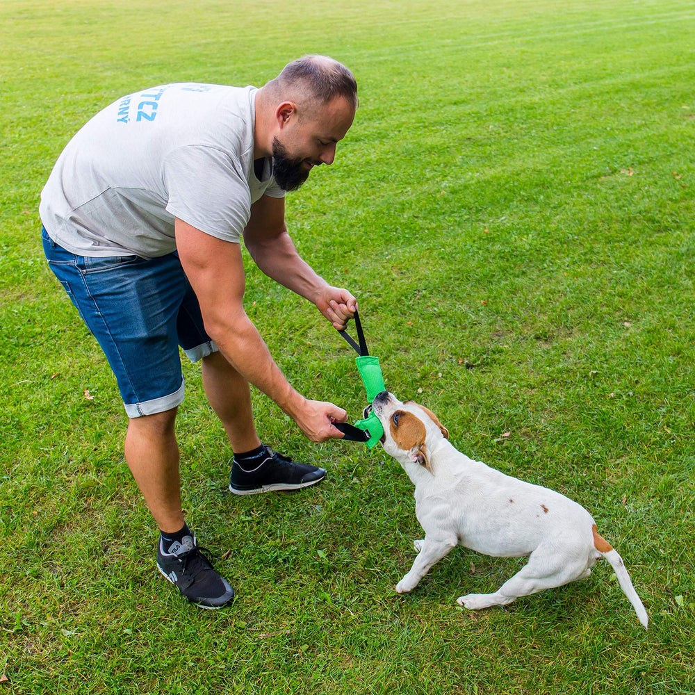 Bull Fit K9 tug toy handles designed for handler grip and control.