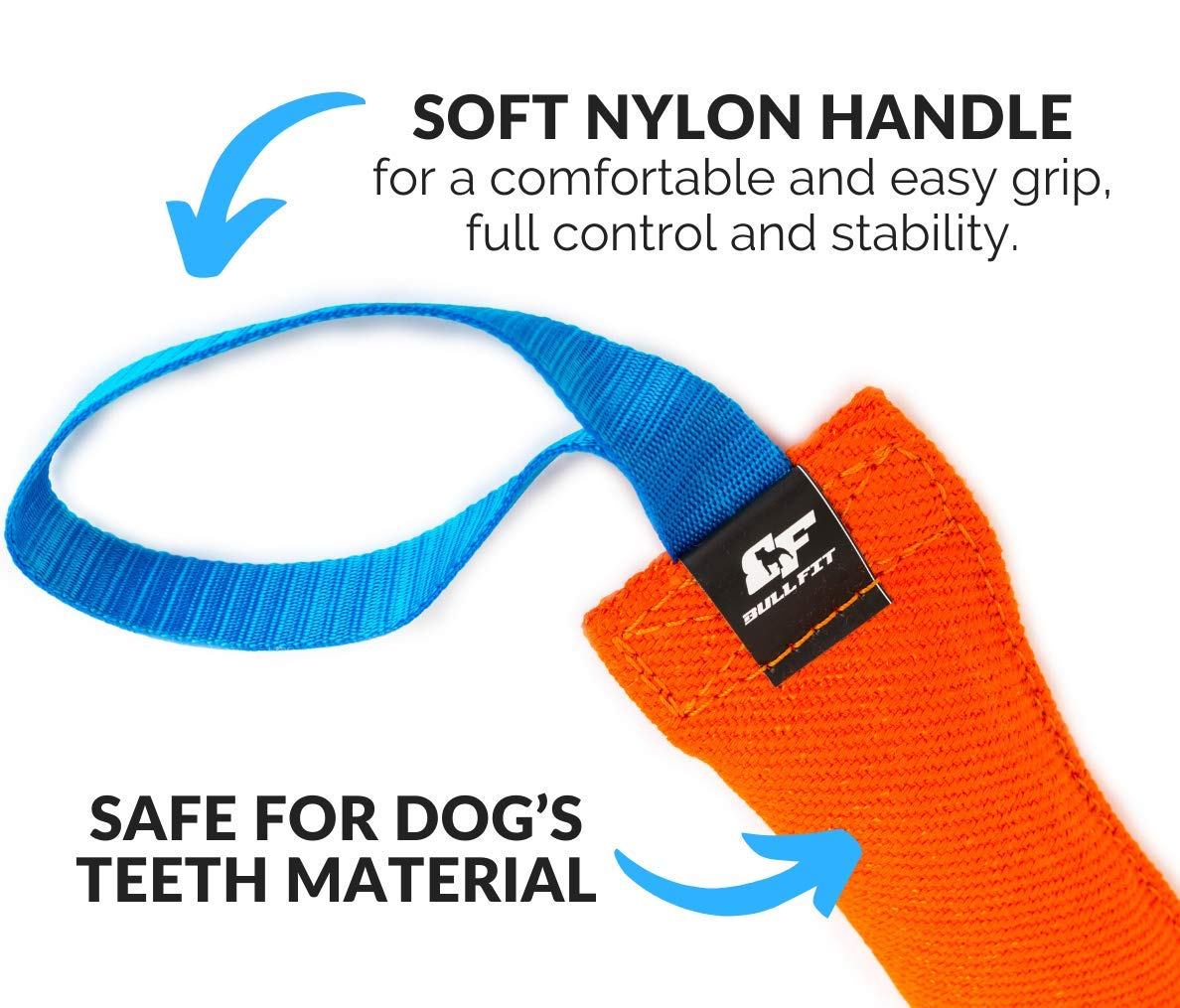 Bull Fit K9 tug toy durable French linen texture close-up signals long-lasting play