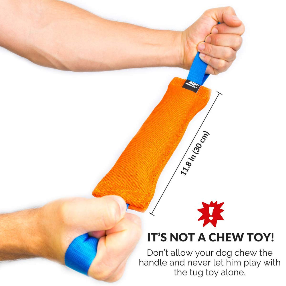 Bull Fit K9 tug toy puppy training use image demonstrates soft bite-suit material