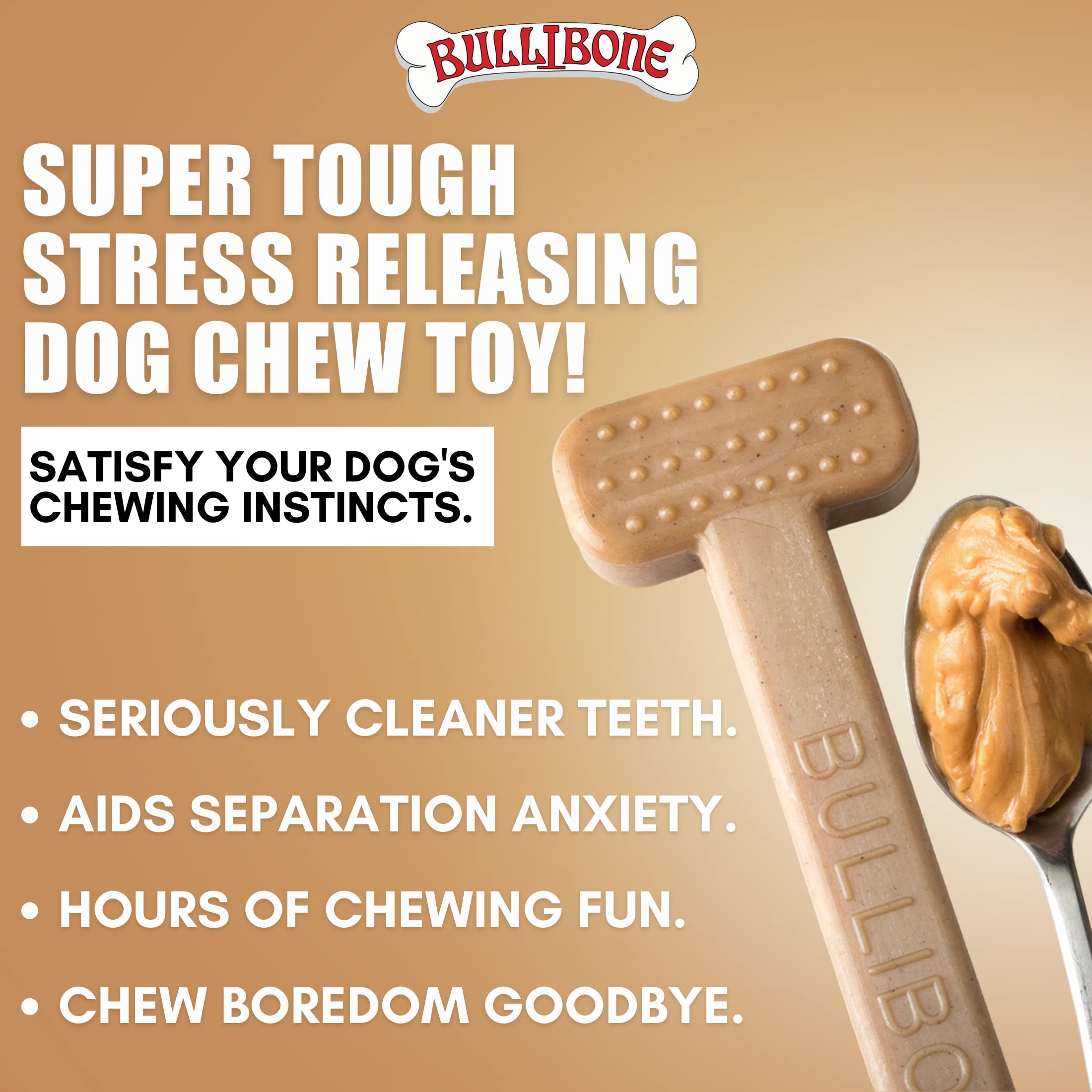 Bullibone peanut butter flavored nylon bone encourages extended chewing sessions.