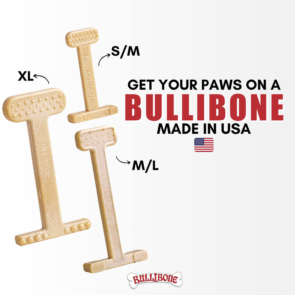 Bullibone textured surface massages gums during chewing for mouth stimulation.