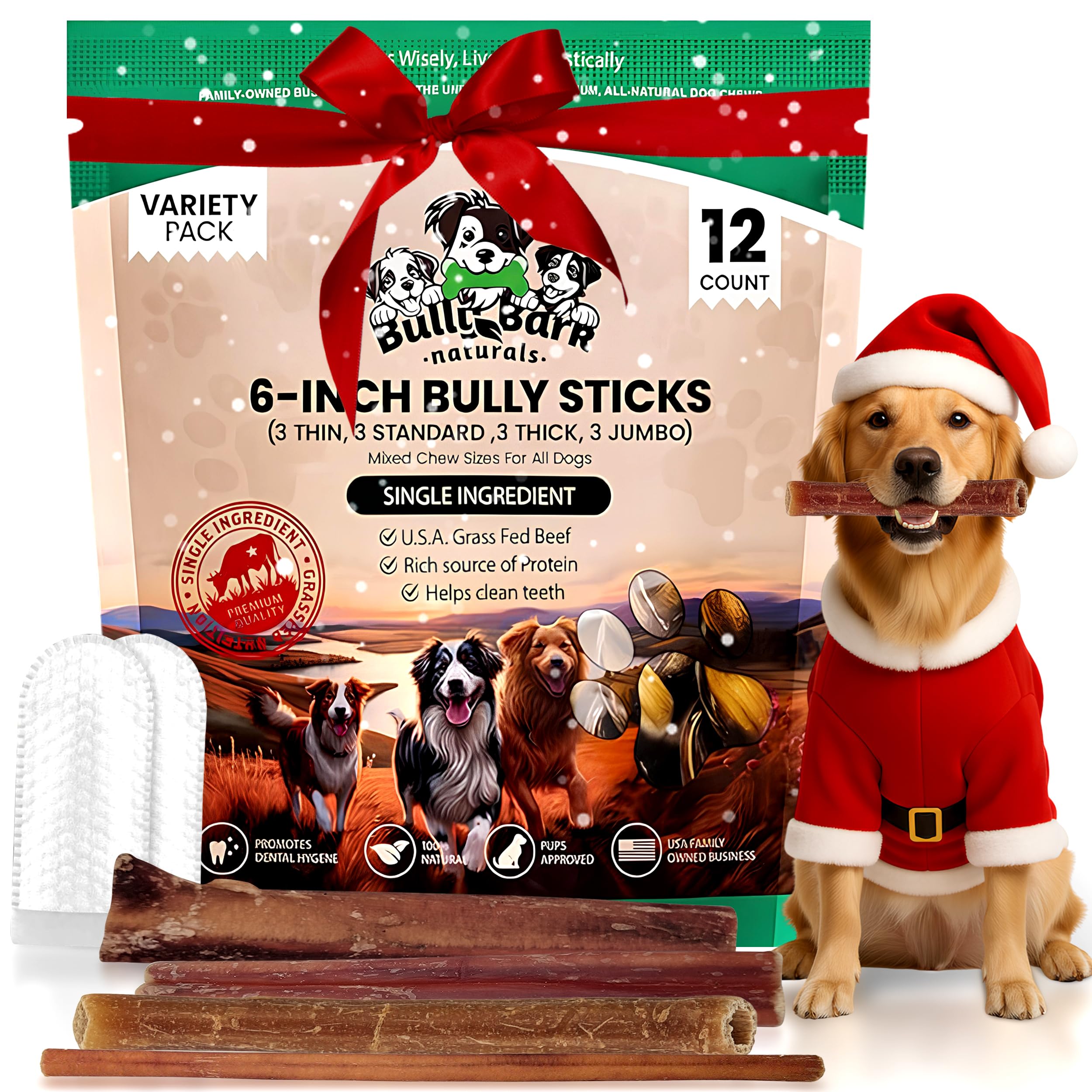Bully Bark Naturals 12-count variety-pack on display highlights long-lasting, natural beef chews.