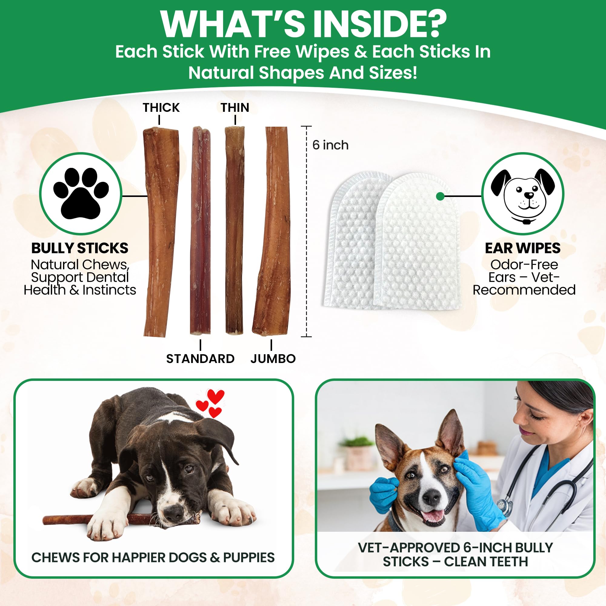 Bully Bark Naturals 6-inch sticks image shows durable chew for aggressive chewers.