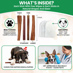 Bully Bark Naturals 6-inch sticks image shows durable chew for aggressive chewers.
