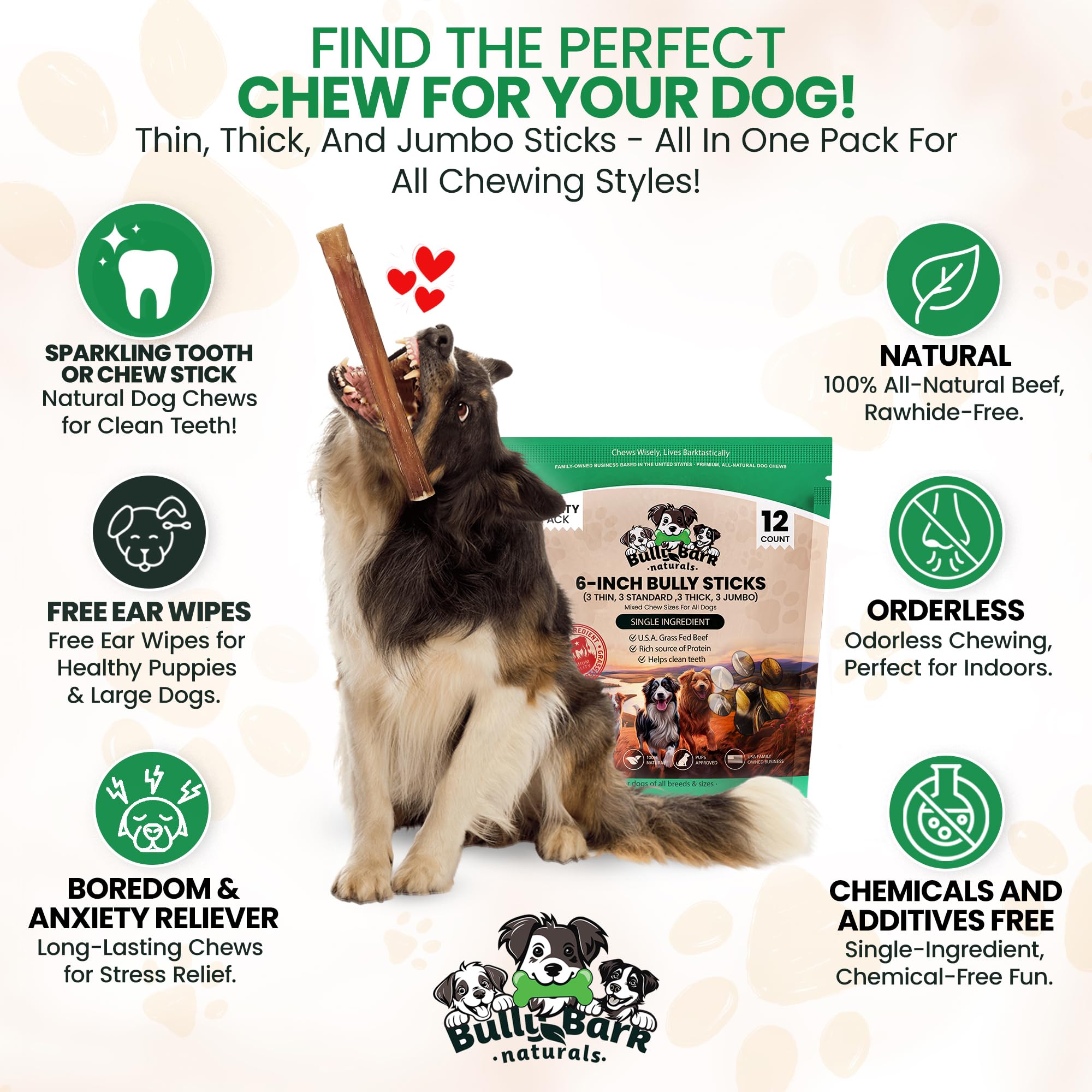 Bully Bark Naturals puppy-teething sticks photo illustrates gums soothing during teething.