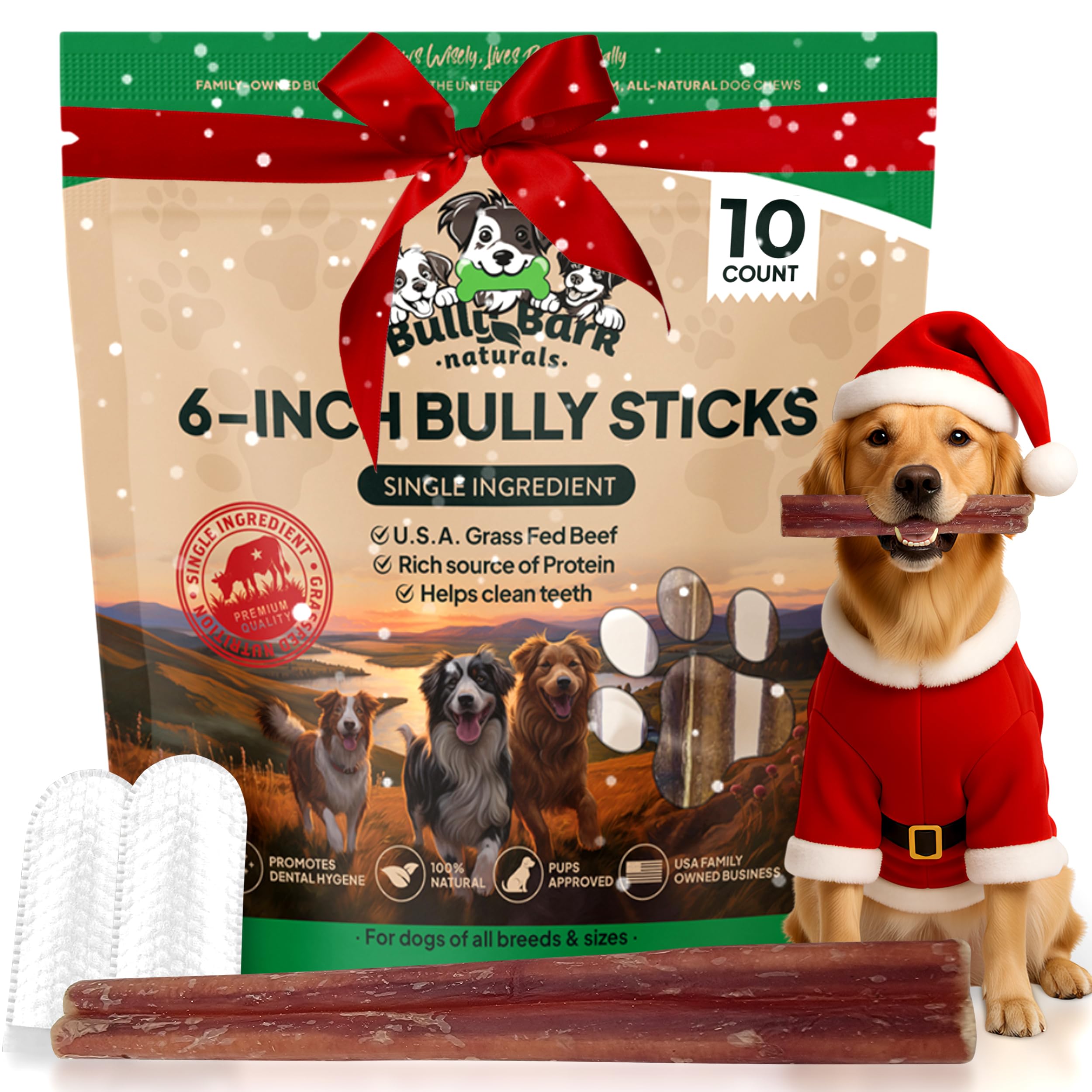 Bully Bark Naturals standard 6in bully sticks pack 1 — long-lasting chew for focused play