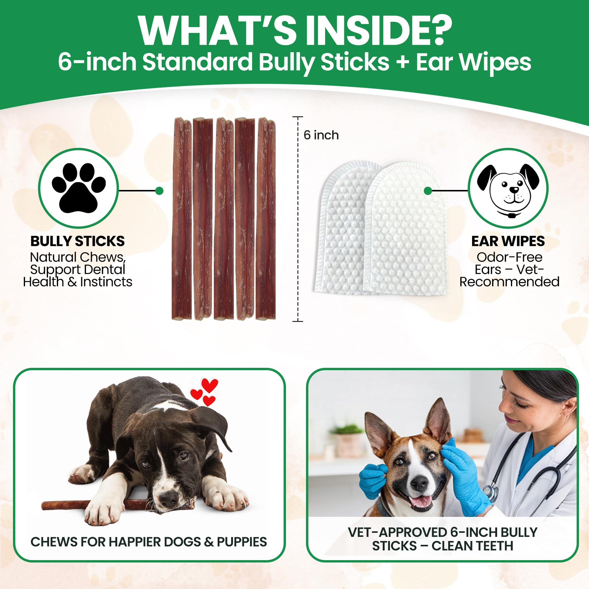 Bully Bark Naturals standard 6in bully sticks pack 2 — protein-rich, fully digestible dog chew