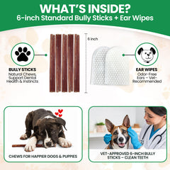 Bully Bark Naturals standard 6in bully sticks pack 2 — protein-rich, fully digestible dog chew