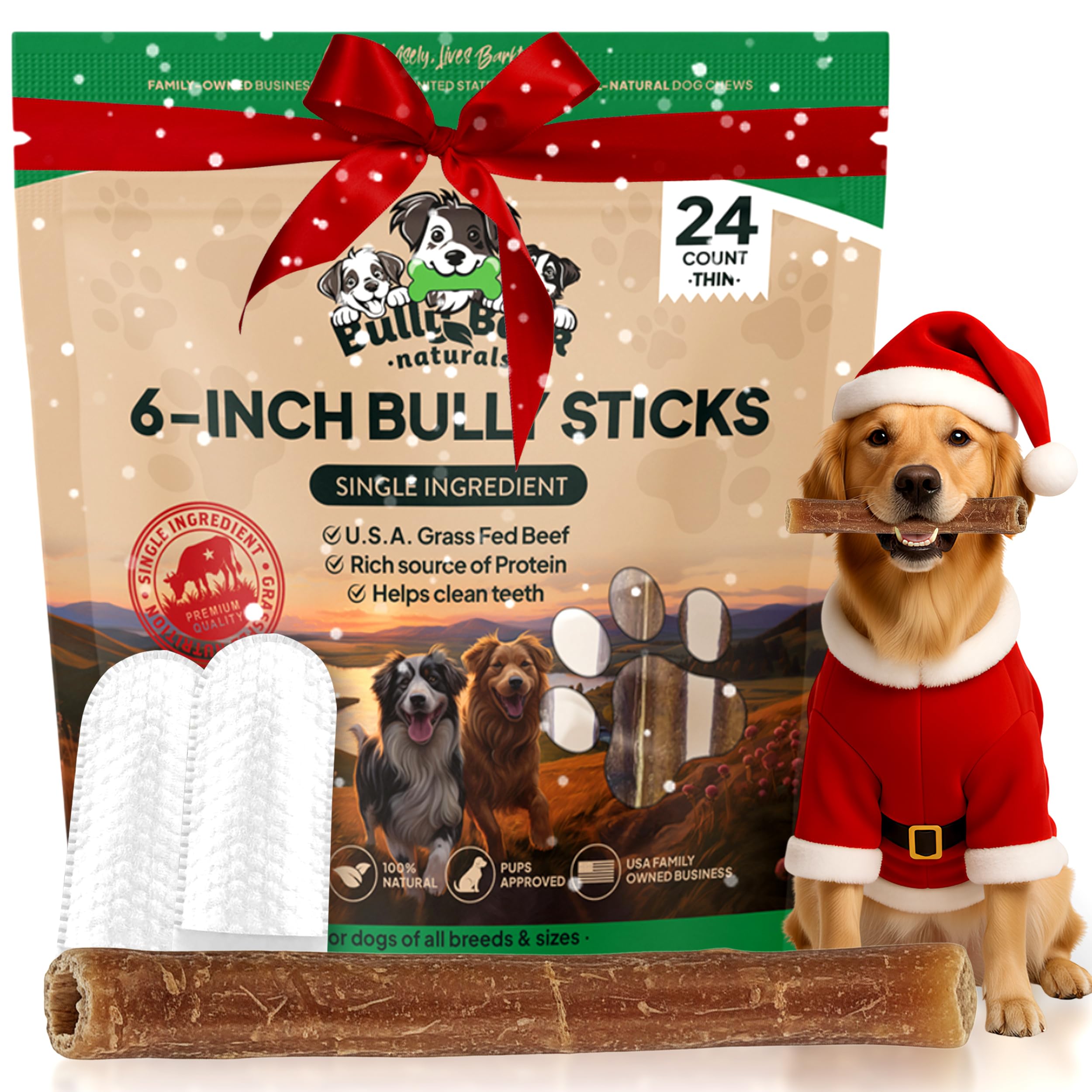 Bully Bark Naturals thin 6-inch bully stick pack for small dogs and puppies