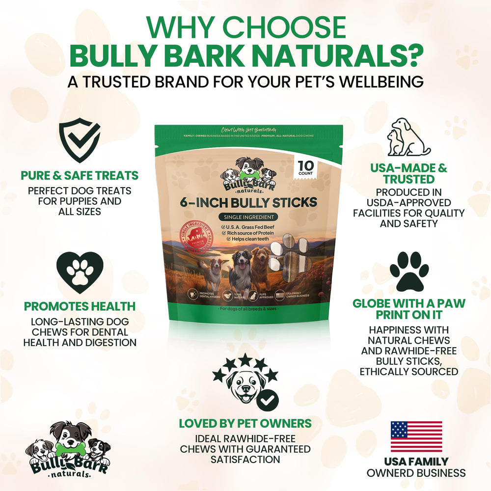 Bully Bark Naturals USA-made bully sticks 6in — quality chew made in USA