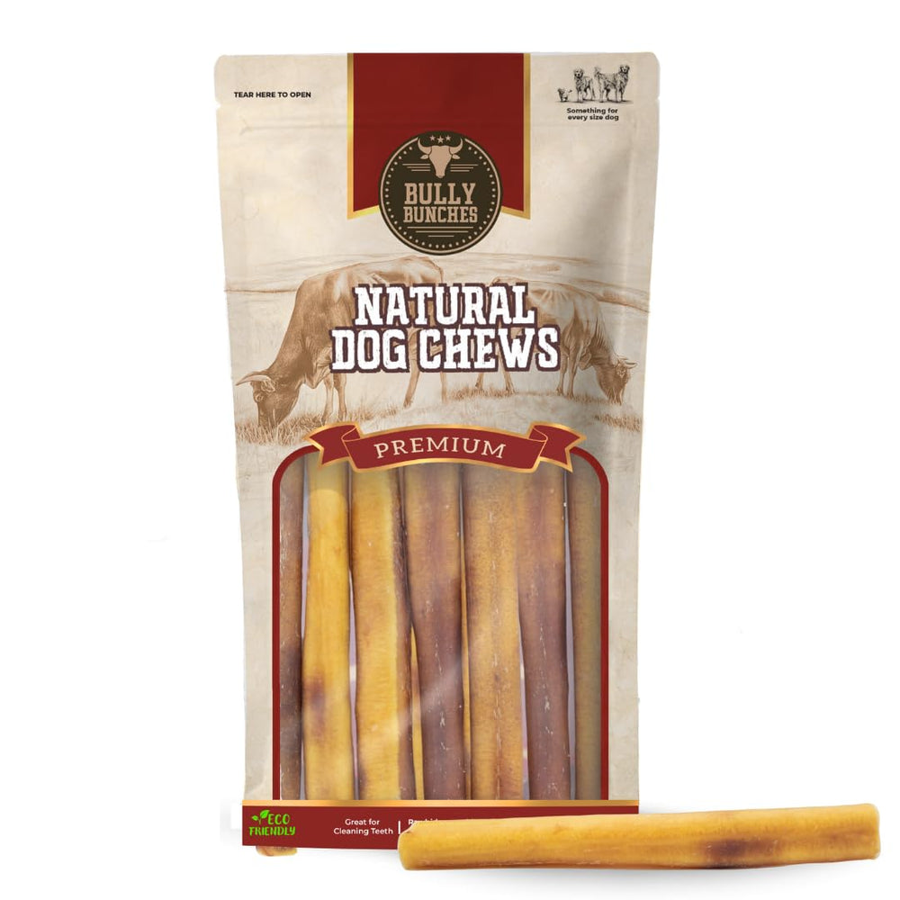 Bully Bunches premium bully stick closeup showing odor-free texture for long-lasting chews.