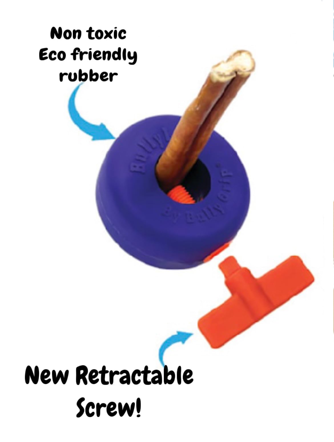 Bully Lok secures chews in place to minimize loose pieces during play.