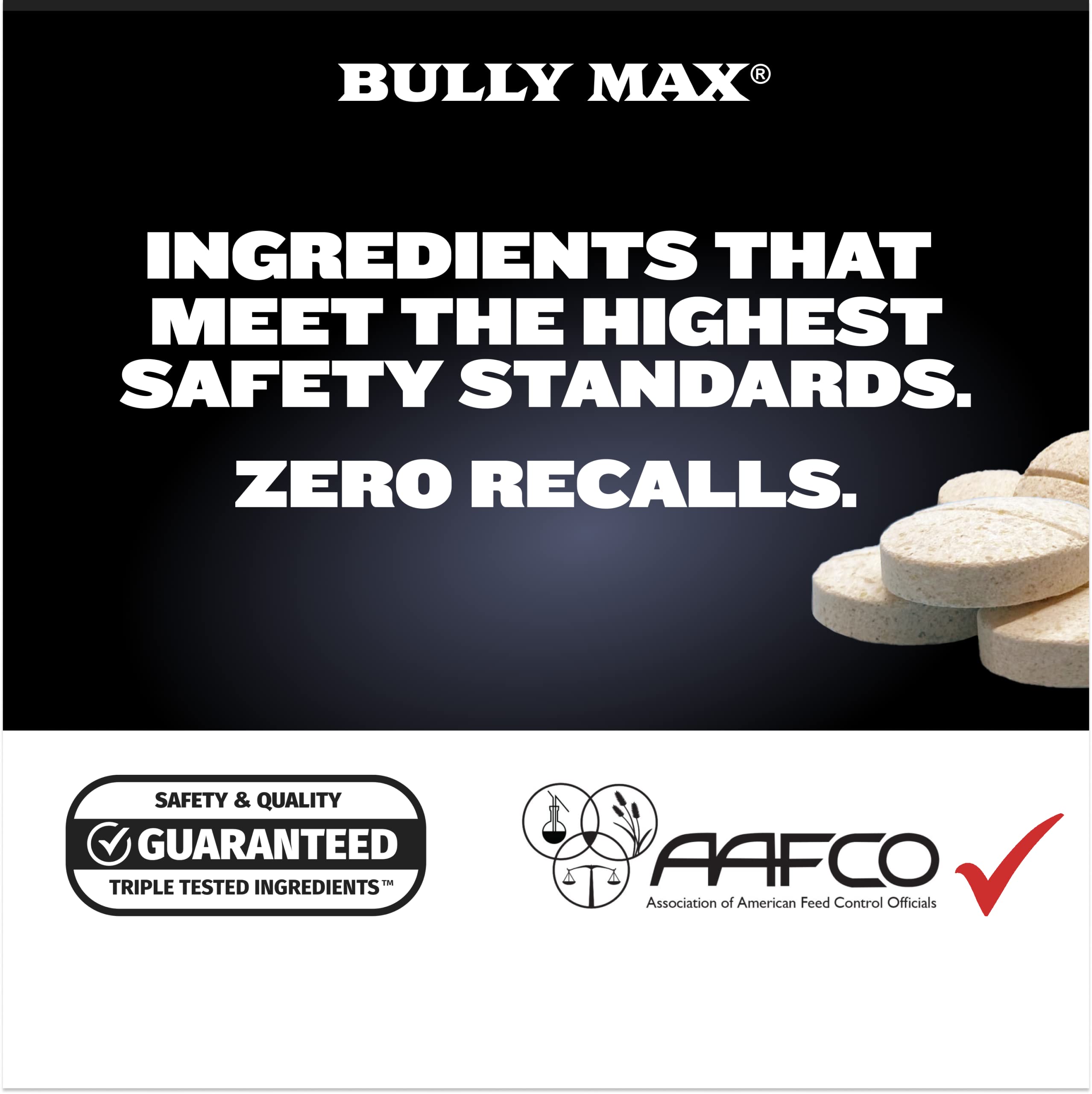 A dog enjoying Bully Max chews, illustrating easy administration and flavor appeal.