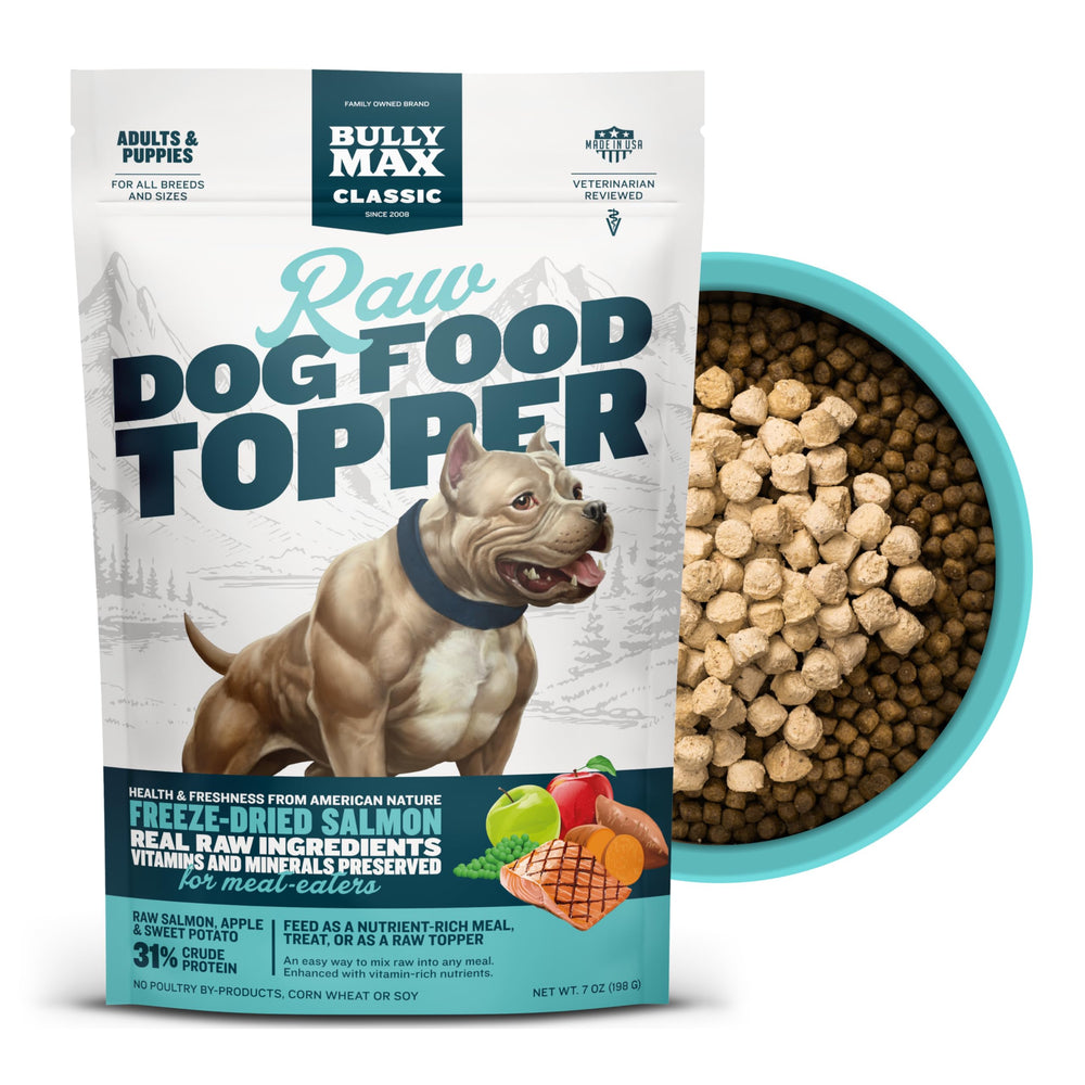 Bully Max salmon toppers on kibble boost protein for active dogs