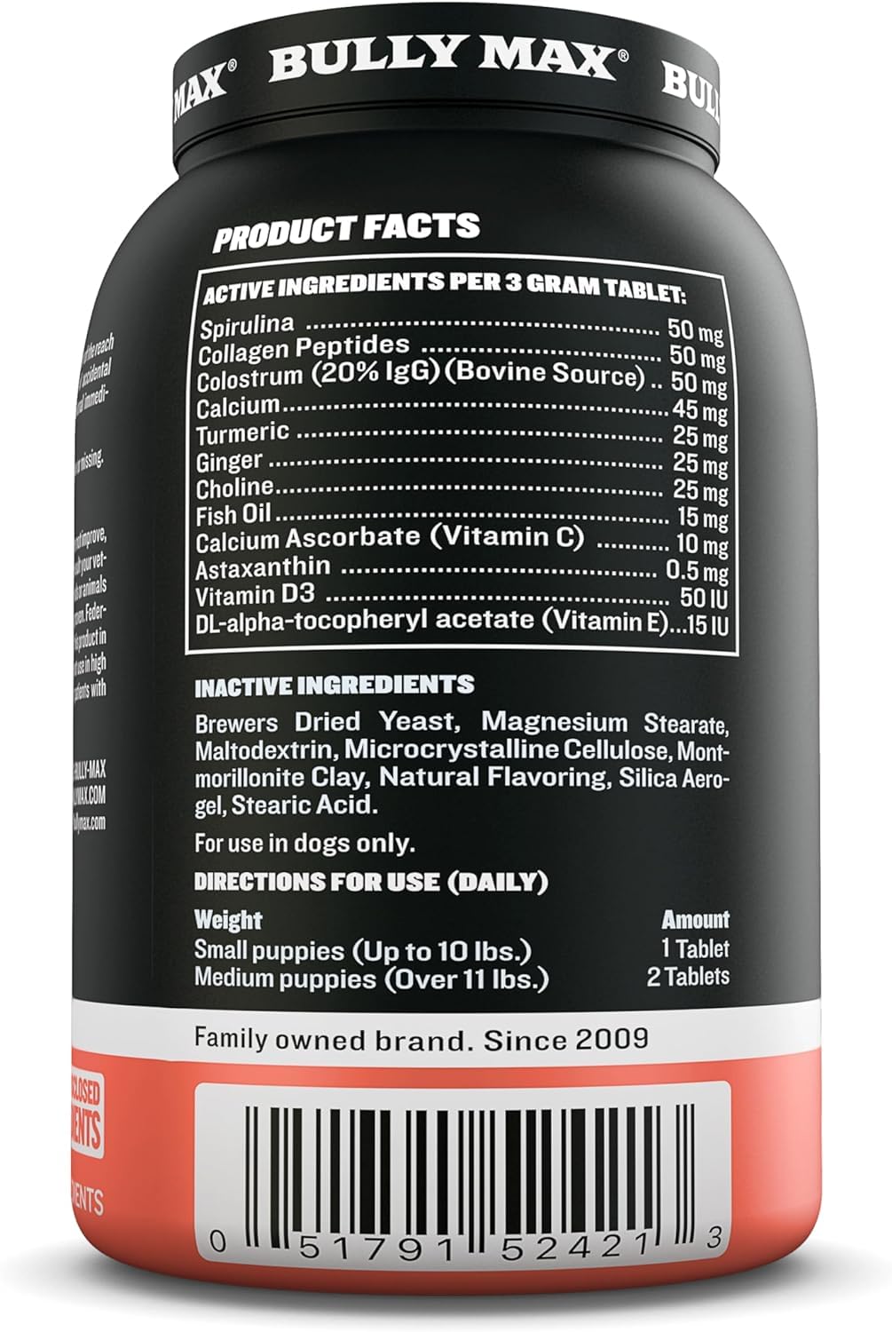 Bully Max puppy vitamins 3-pack image highlighting value for families with multiple dogs.