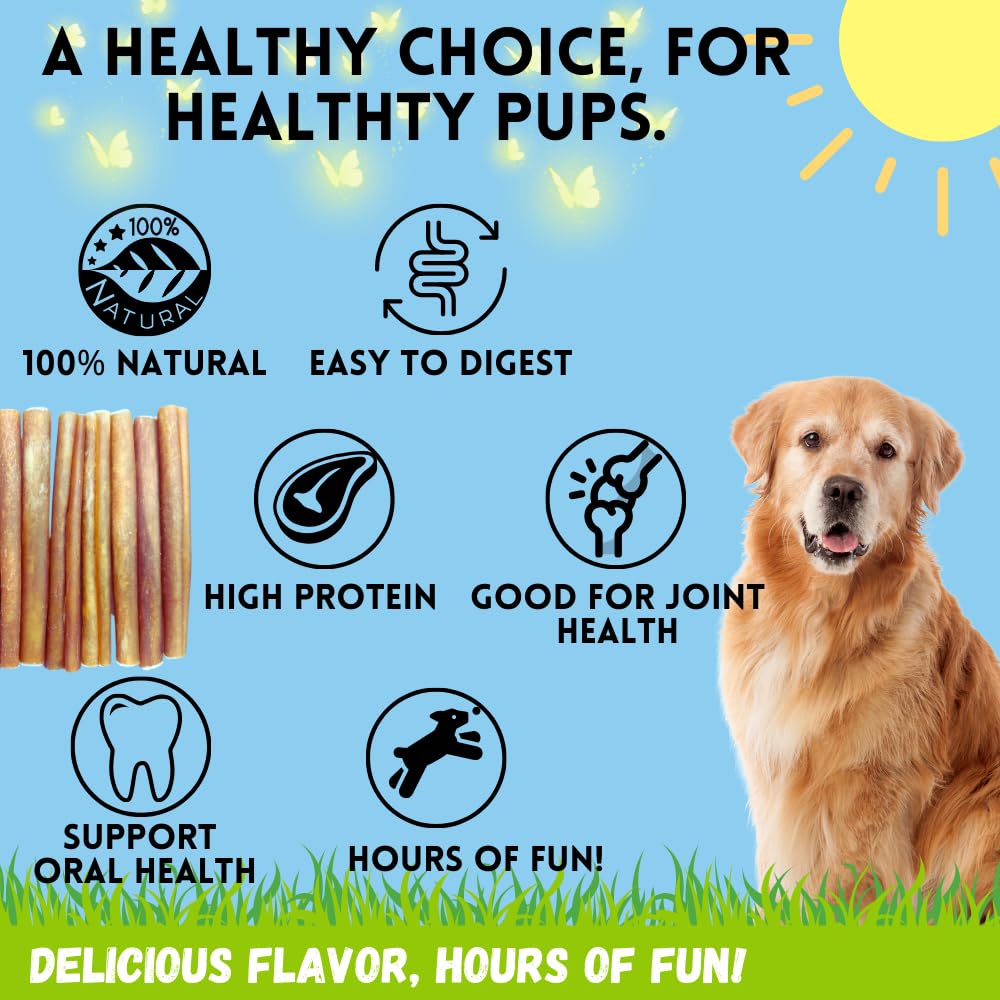 BULLYSTICKS & MORE 6-inch beef collagen sticks packaging; convenient lean protein chew for dogs.