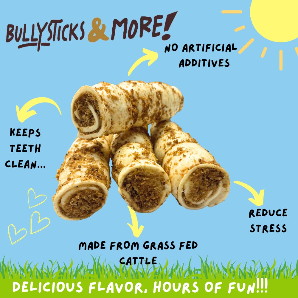 Bullysticks & More beef cheek rolls closeup highlights lean protein snack