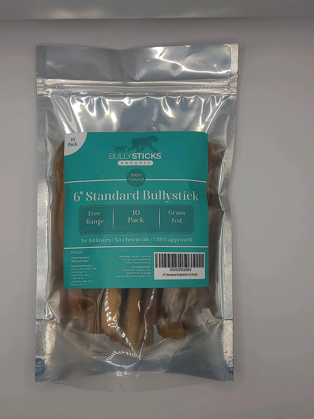Bullysticks Organic standard 6 inch bully sticks pack front for healthy chewing