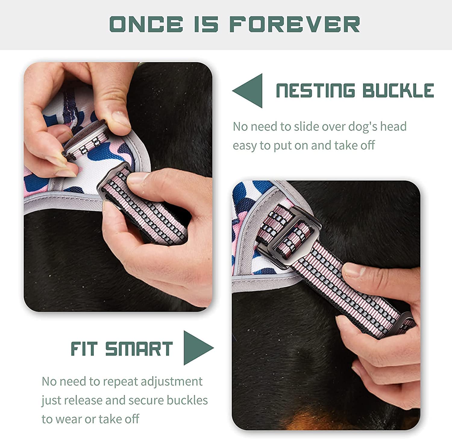 BUMBIN Tactical Dog Harness highlighting nesting buckle for quick wear.